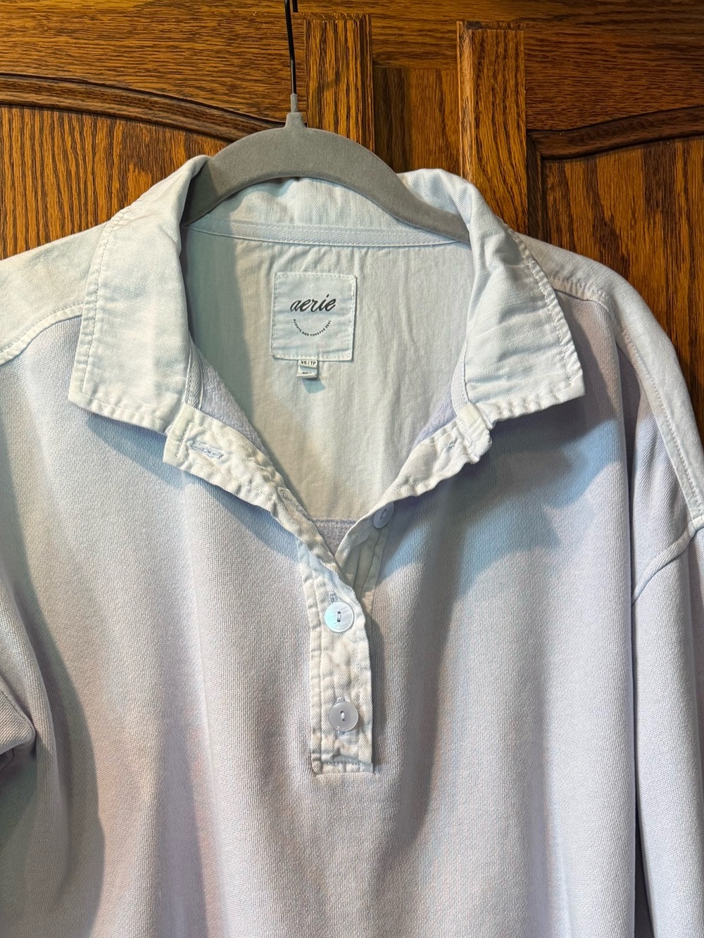 EUC Aerie Lightweight Oversized Henley Sweatshirt – Size XS– Soft Blue